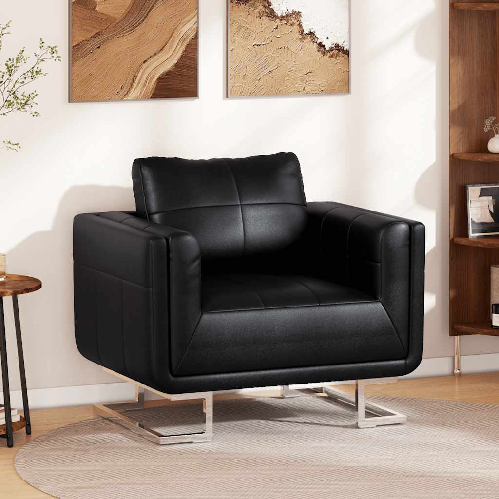 vidaXL Würfel-Sessel mit Verchromten Beinen Schwarz Kunstleder