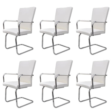 vidaXL Chaises cantilever 6 pcs Blanc Similicuir