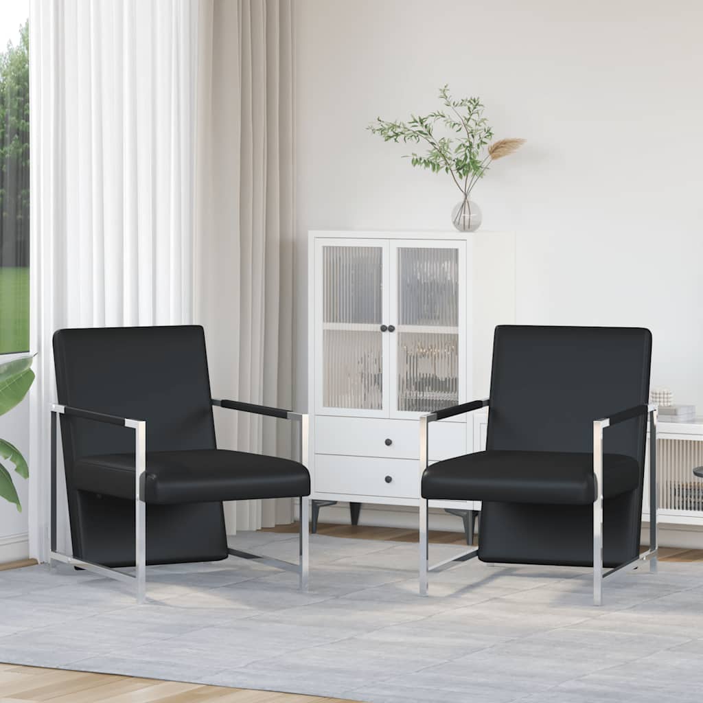 vidaXL Sessel 2 Stk. Verchromtes Gestell Schwarz Kunstleder