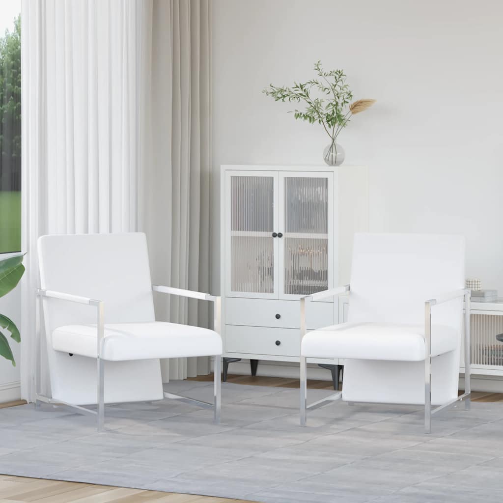 vidaXL Sessel 2 Stk. Verchromtes Gestell Weiß Kunstleder