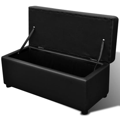 Banc de rangement similicuir noir repose-pieds ensemble 3 pièces