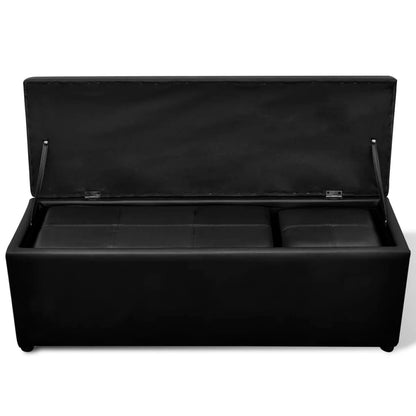 Banc de rangement similicuir noir repose-pieds ensemble 3 pièces