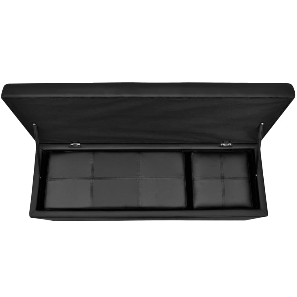 Banc de rangement similicuir noir repose-pieds ensemble 3 pièces
