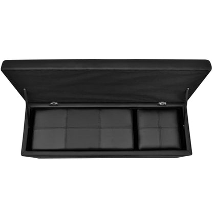Banc de rangement similicuir noir repose-pieds ensemble 3 pièces