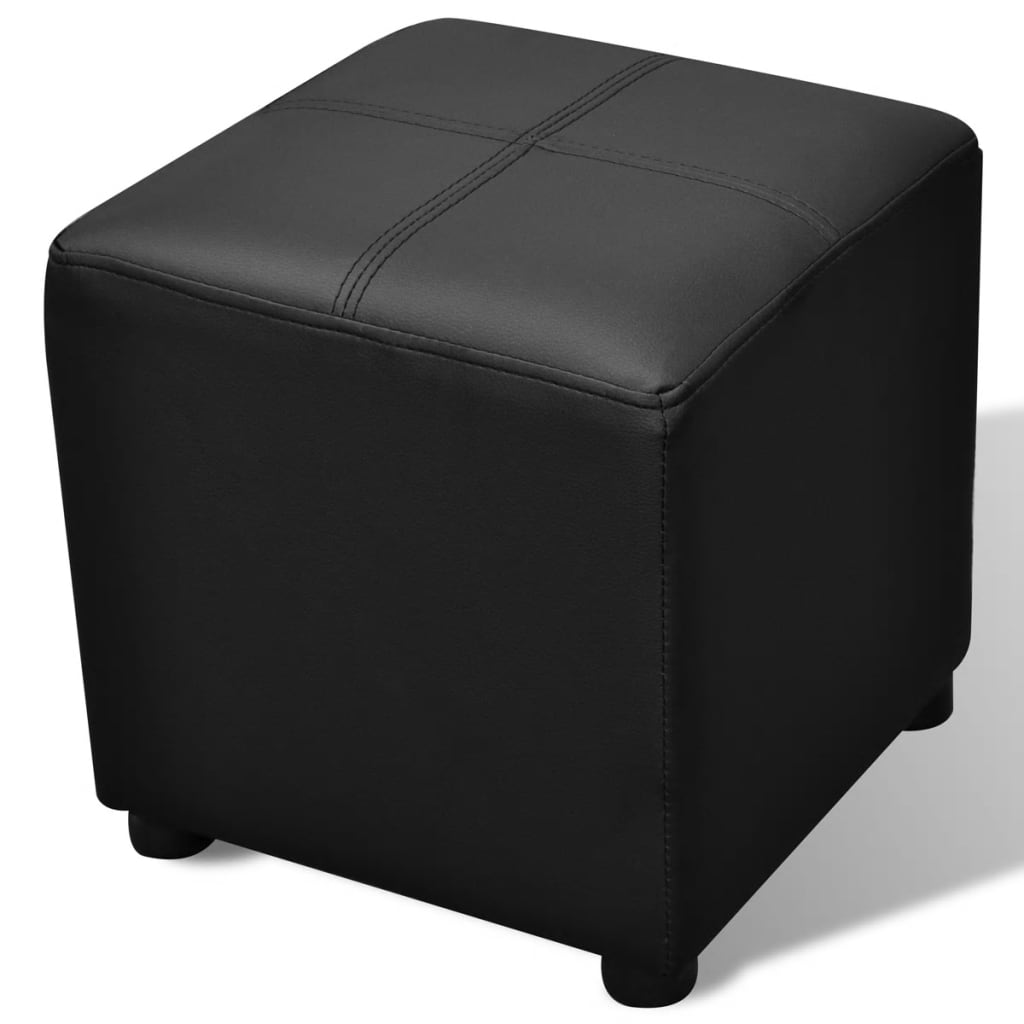Banc de rangement similicuir noir repose-pieds ensemble 3 pièces
