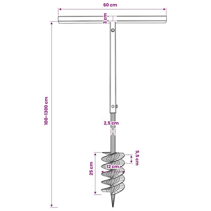 Erdbohrer mit Griff 120 mm Verlängerungsrohr 13 m