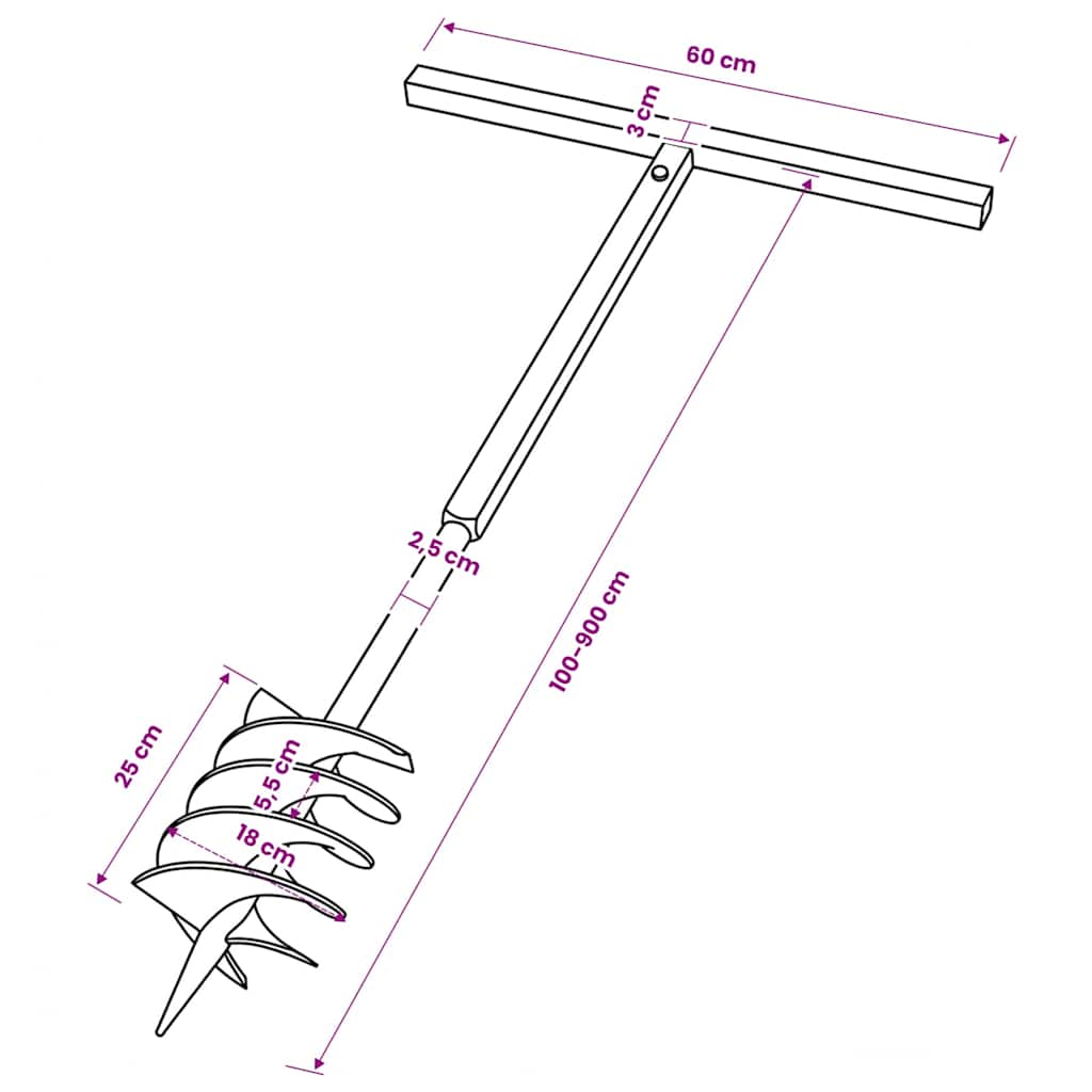 Erdbohrer mit Griff 180 mm Verlängerungsrohr 9 m