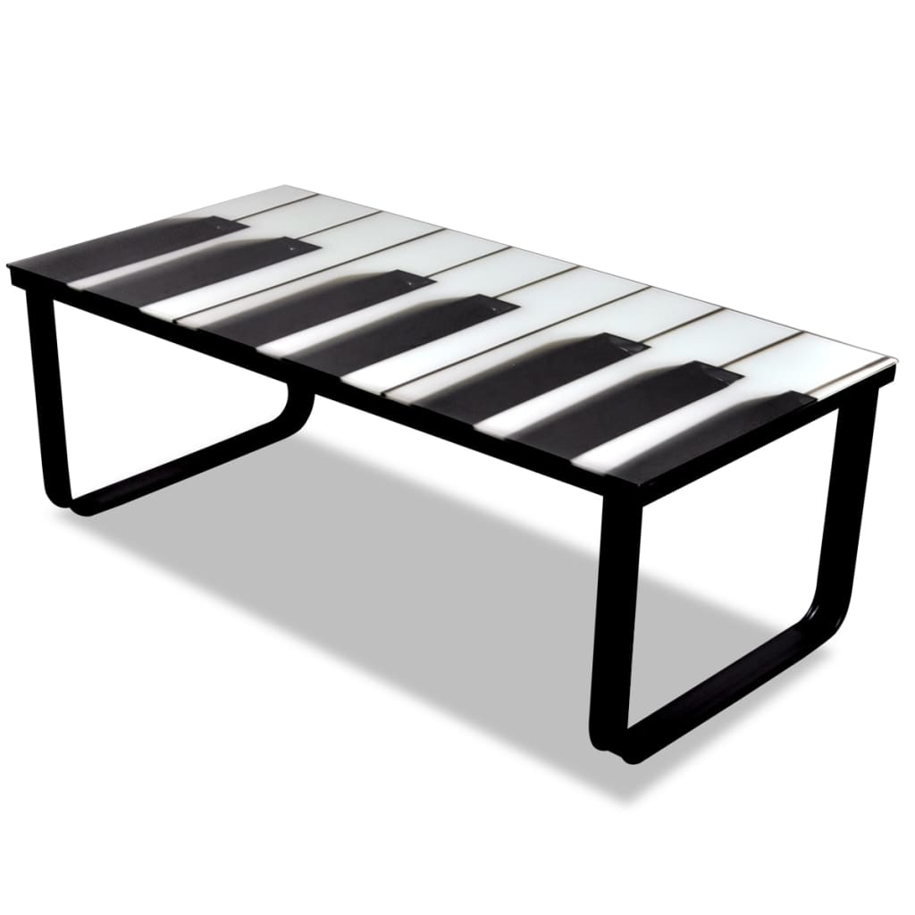 vidaXL Couchtisch mit Glasplatte Klavier-Aufdruck