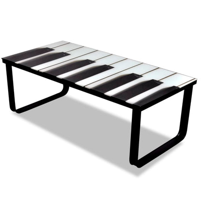 vidaXL Couchtisch mit Glasplatte Klavier-Aufdruck