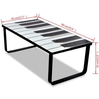 vidaXL Couchtisch mit Glasplatte Klavier-Aufdruck