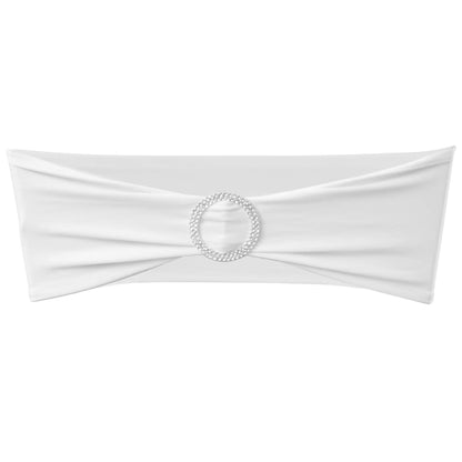 25 x Stuhlschleifen Stretch Schleifenbänder + Diamant Schnalle weiß
