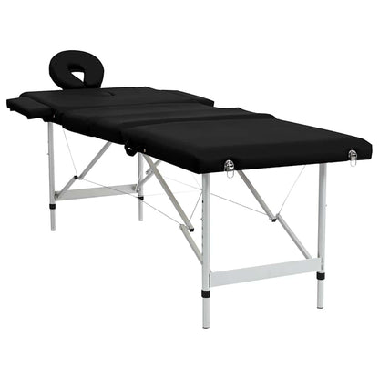Massageliege Klappbar 4-Zonen mit Aluminiumgestell Schwarz
