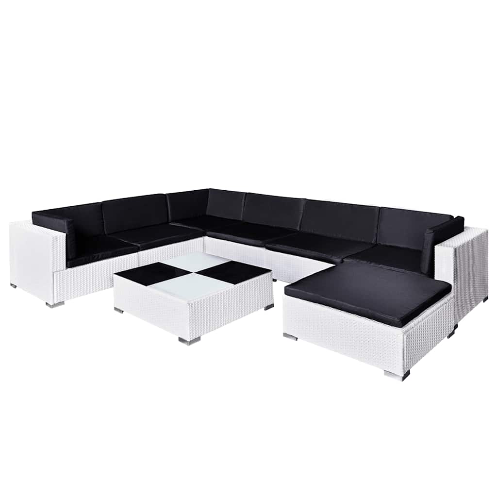 8-tlg. Garten-Lounge-Set mit Auflagen Poly Rattan Weiß