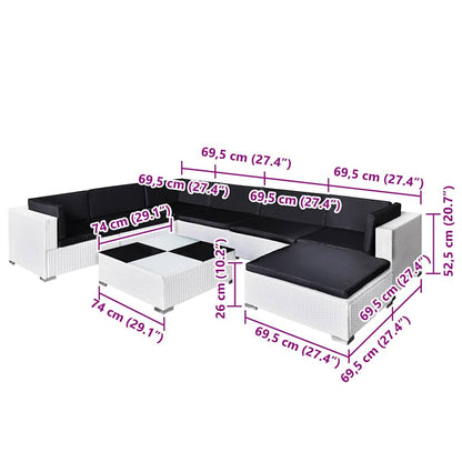 8-tlg. Garten-Lounge-Set mit Auflagen Poly Rattan Weiß