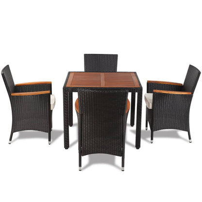 vidaXL 5-tlg. Garten-Essgruppe mit Auflagen Poly Rattan Schwarz
