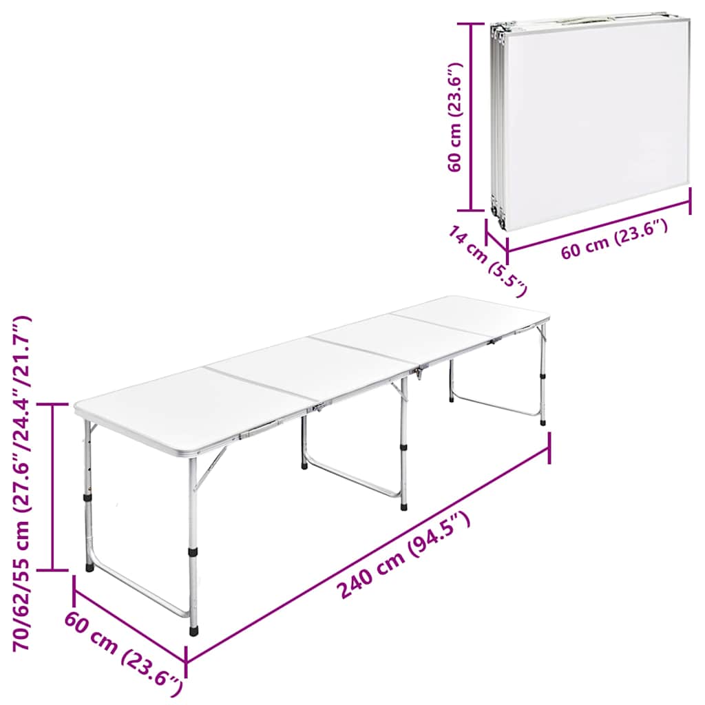 Campingtisch zusammenklappbar höhenverstellbar Aluminium 240 x 60 cm