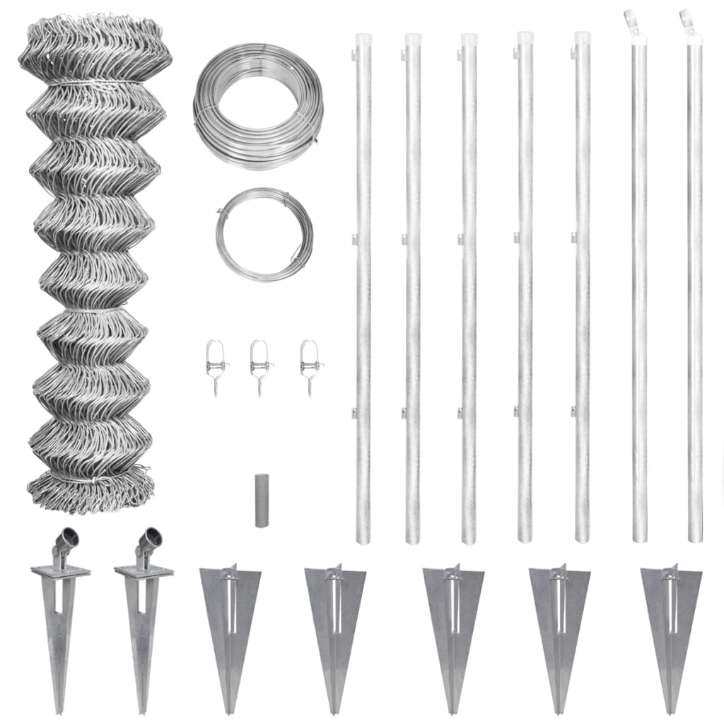 vidaXL Clôture grillagée avec poteaux, douilles de terre, acier galvanisé 15x1m
