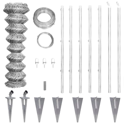 vidaXL Clôture grillagée avec poteaux, douilles de terre, acier galvanisé 15x1m