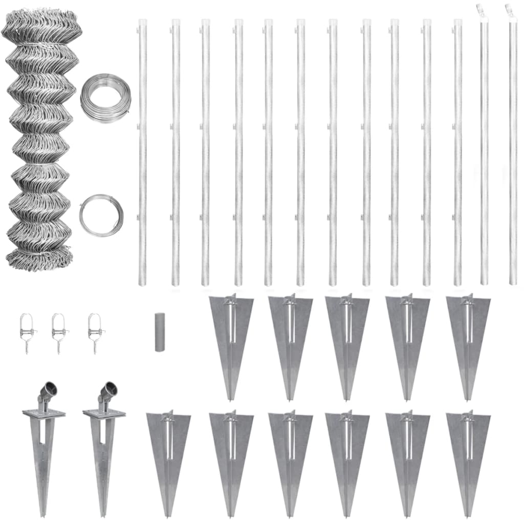 vidaXL Clôture à mailles de chaîne Poteaux douilles de sol Acier Galvanisé 25x1,25 m