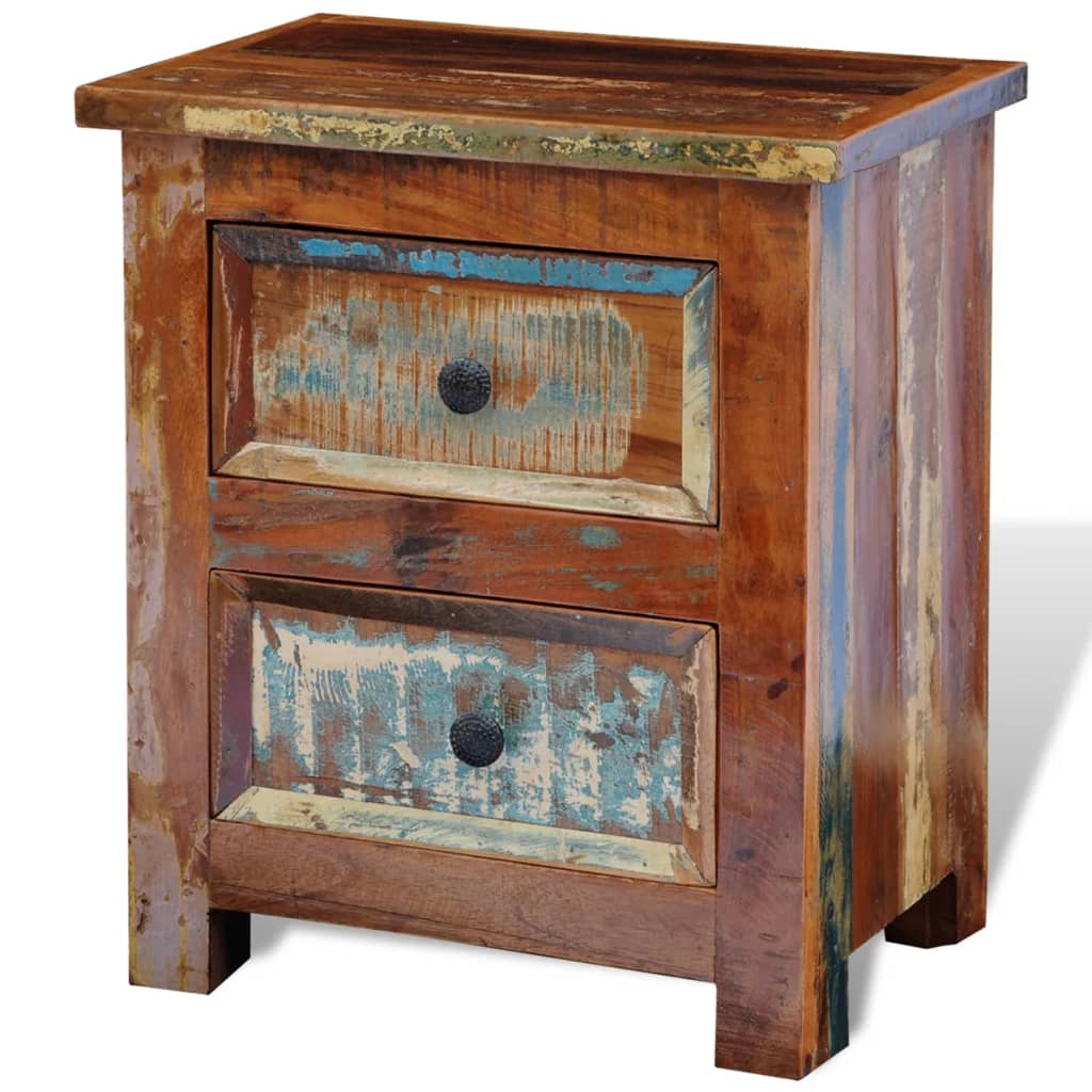 vidaXL Table de chevet avec 2 tiroirs en bois de récupération massif