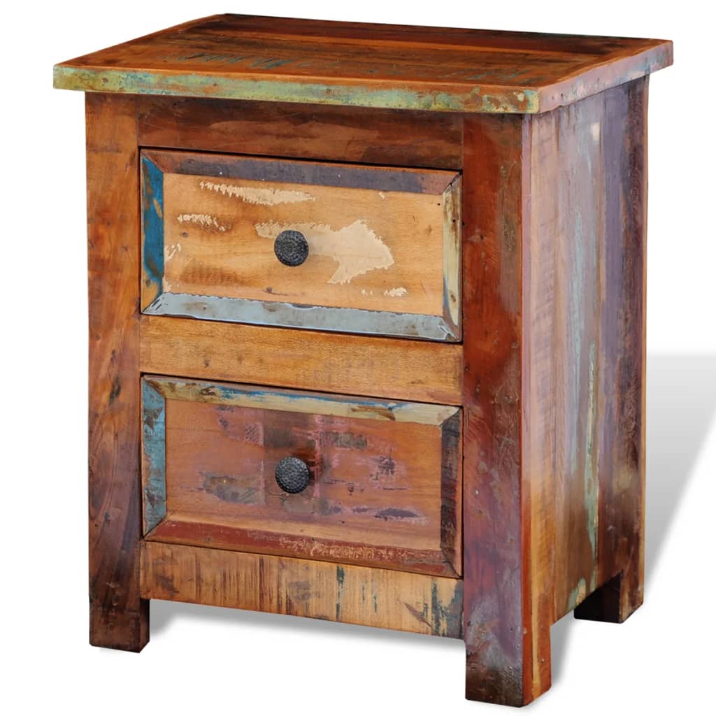 vidaXL Table de chevet avec 2 tiroirs en bois de récupération massif