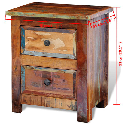 vidaXL Table de chevet avec 2 tiroirs en bois de récupération massif