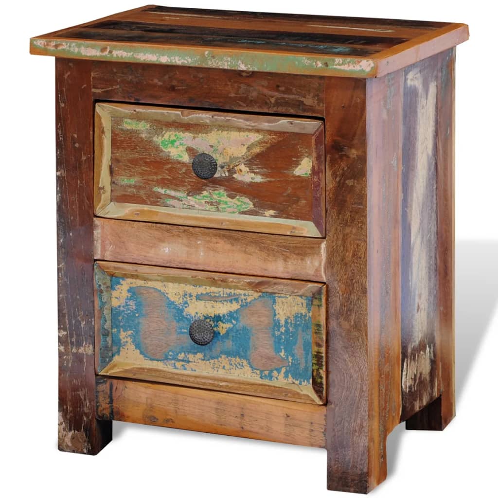 vidaXL Table de chevet avec 2 tiroirs en bois de récupération massif