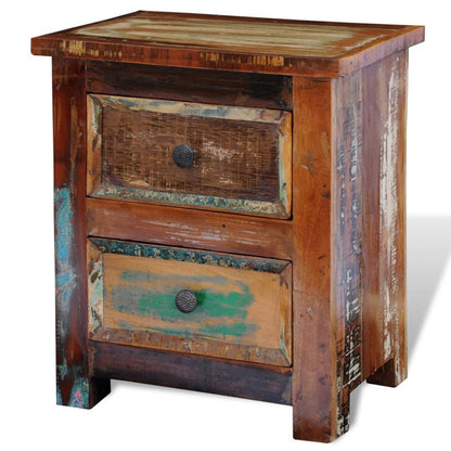vidaXL Table de chevet avec 2 tiroirs en bois de récupération massif