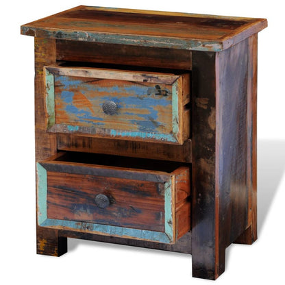 vidaXL Table de chevet avec 2 tiroirs en bois de récupération massif
