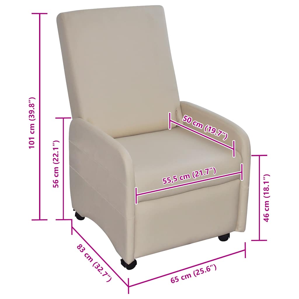 vidaXL Sessel Klappbar Creme Kunstleder