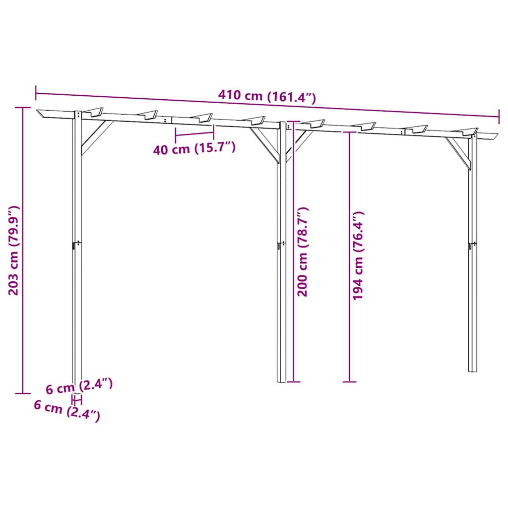 Gartenpergola 410x40x203 cm Holz