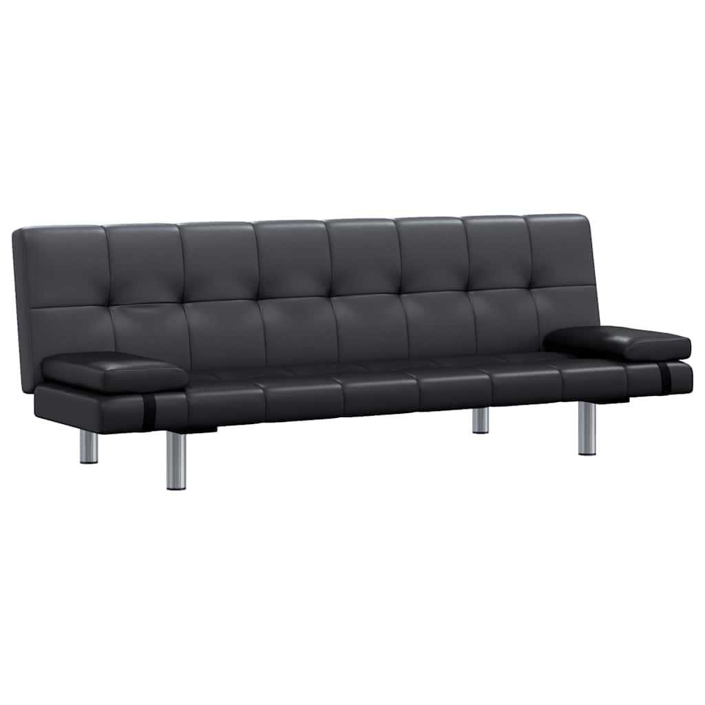 vidaXL Schlafsofa mit 2 Kissen Kunstleder Ausziehbar Schwarz