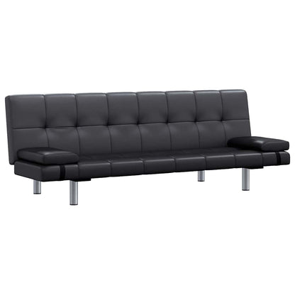 vidaXL Schlafsofa mit 2 Kissen Kunstleder Ausziehbar Schwarz