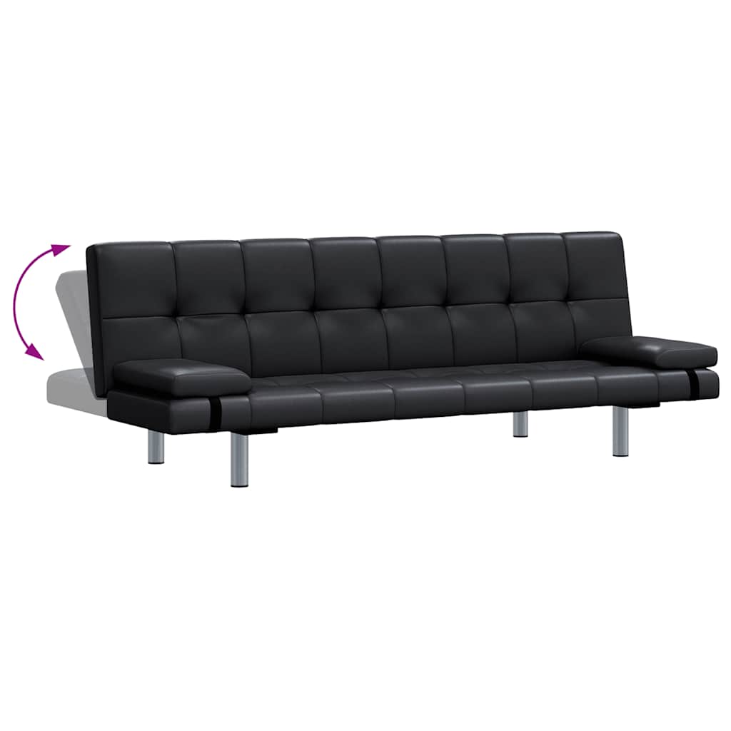 vidaXL Schlafsofa mit 2 Kissen Kunstleder Ausziehbar Schwarz