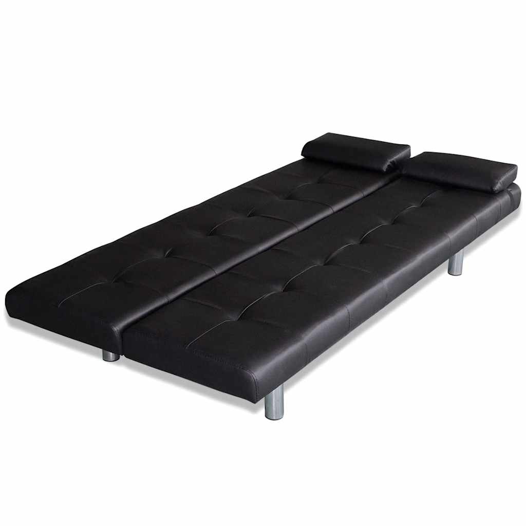 vidaXL Schlafsofa mit 2 Kissen Kunstleder Ausziehbar Schwarz