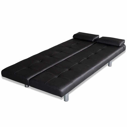 vidaXL Schlafsofa mit 2 Kissen Kunstleder Ausziehbar Schwarz