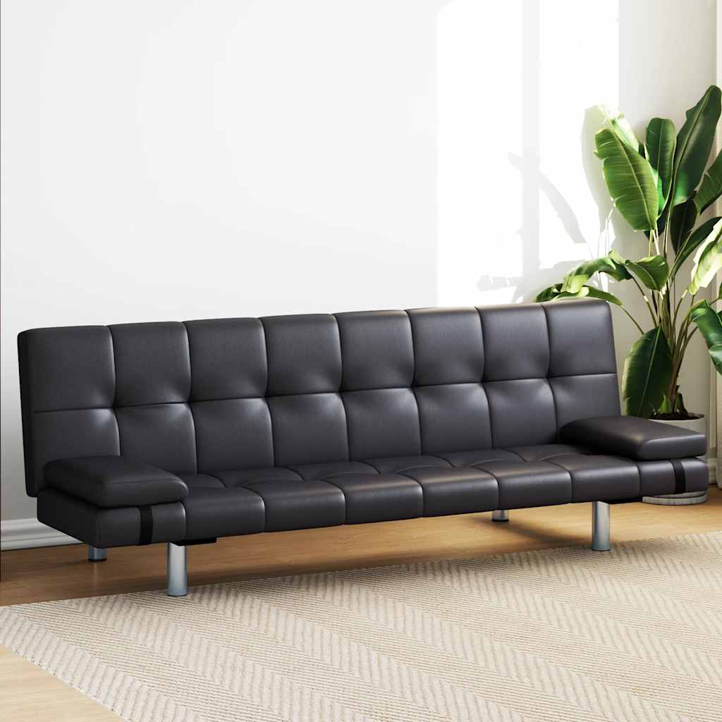 vidaXL Schlafsofa mit 2 Kissen Kunstleder Ausziehbar Schwarz