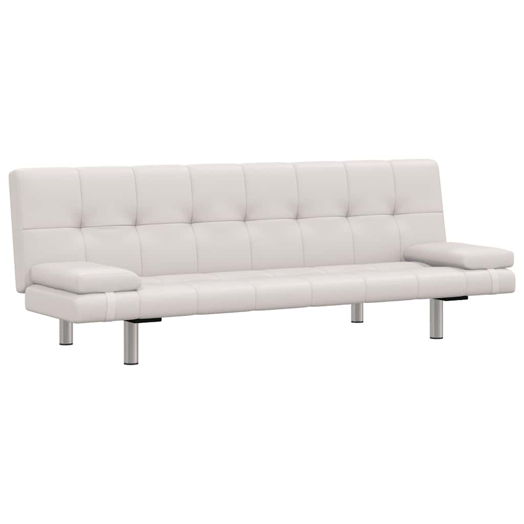vidaXL Schlafsofa mit 2 Kissen Kunstleder Ausziehbar Cremeweiß