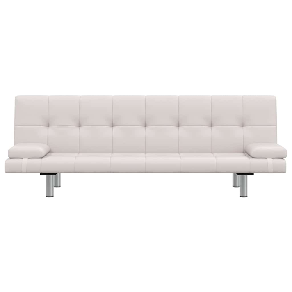 vidaXL Schlafsofa mit 2 Kissen Kunstleder Ausziehbar Cremeweiß