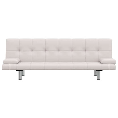 vidaXL Schlafsofa mit 2 Kissen Kunstleder Ausziehbar Cremeweiß