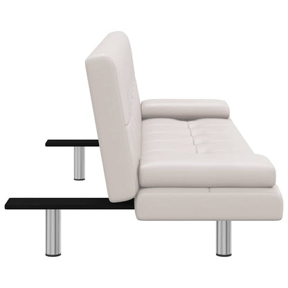 vidaXL Schlafsofa mit 2 Kissen Kunstleder Ausziehbar Cremeweiß