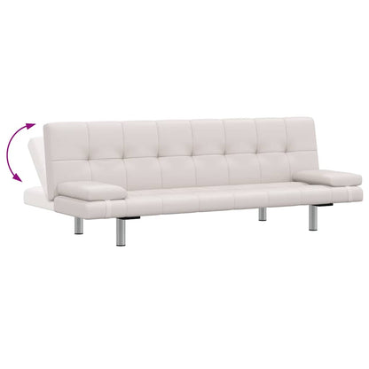 vidaXL Schlafsofa mit 2 Kissen Kunstleder Ausziehbar Cremeweiß