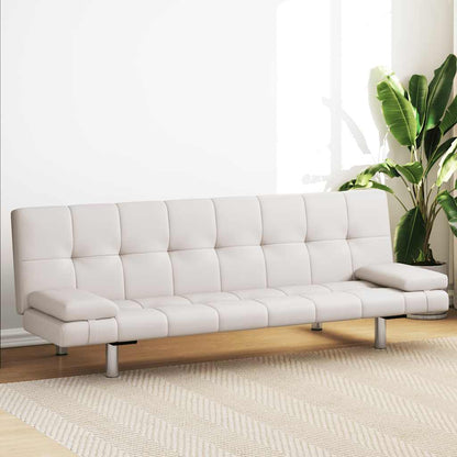 vidaXL Schlafsofa mit 2 Kissen Kunstleder Ausziehbar Cremeweiß