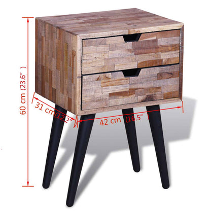 vidaXL Table de chevet avec 2 tiroirs en teck recyclé