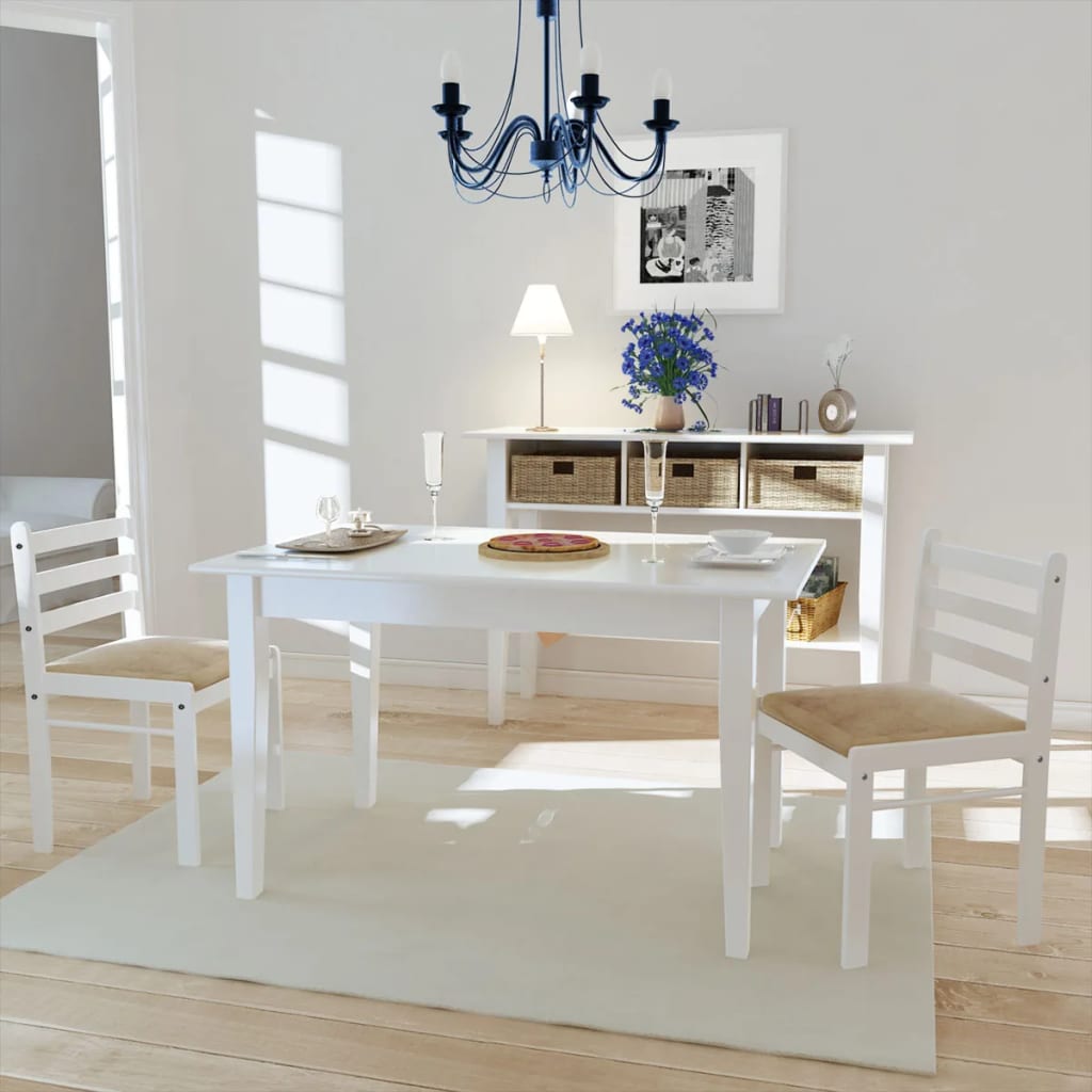 vidaXL Esszimmerstühle 2 Stk. Weiß Massivholz Gummibaum und Samt