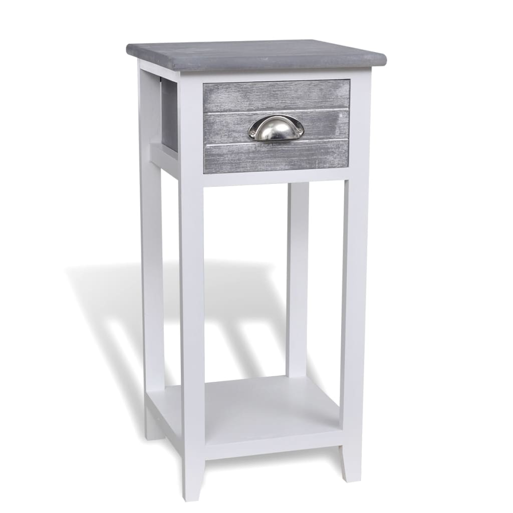 vidaXL Table de chevet à 1 tiroir Gris/Blanc