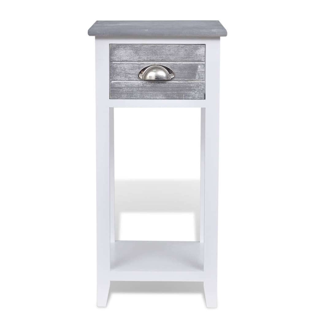 vidaXL Table de chevet à 1 tiroir Gris/Blanc