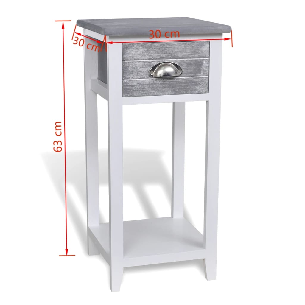vidaXL Table de chevet à 1 tiroir Gris/Blanc
