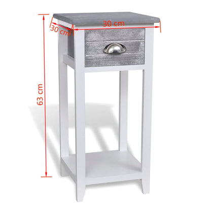 vidaXL Table de chevet à 1 tiroir Gris/Blanc