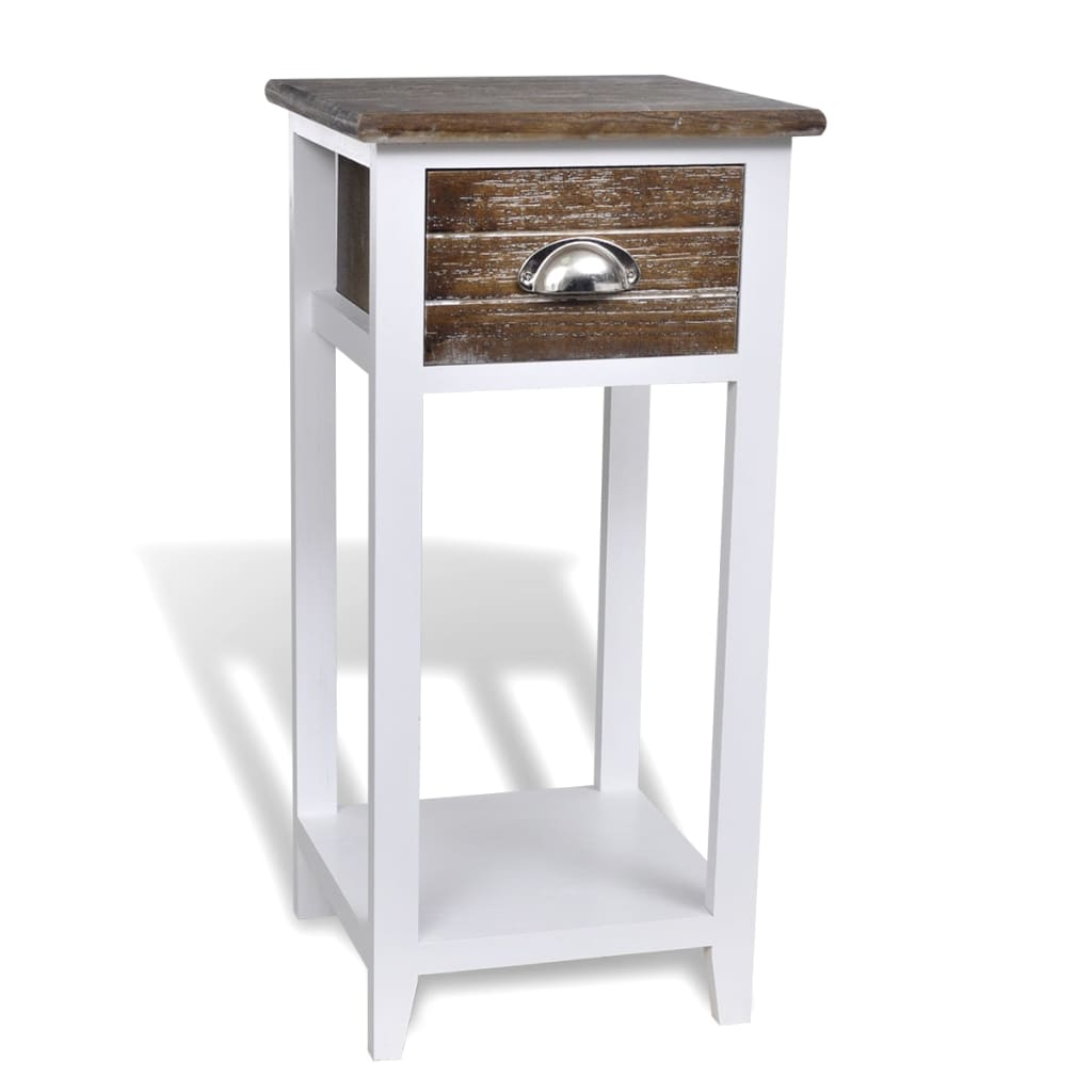 vidaXL Table de chevet à 1 tiroir Marron et Blanc